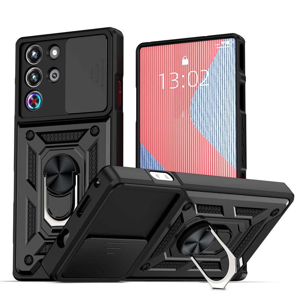 KEYSION Shockproof Case for ZTE nubia RedMagic 10 Pro+ Slide Camera Protection Ring Stand Phone Cover for RedMagic 10S Pro+ 5G