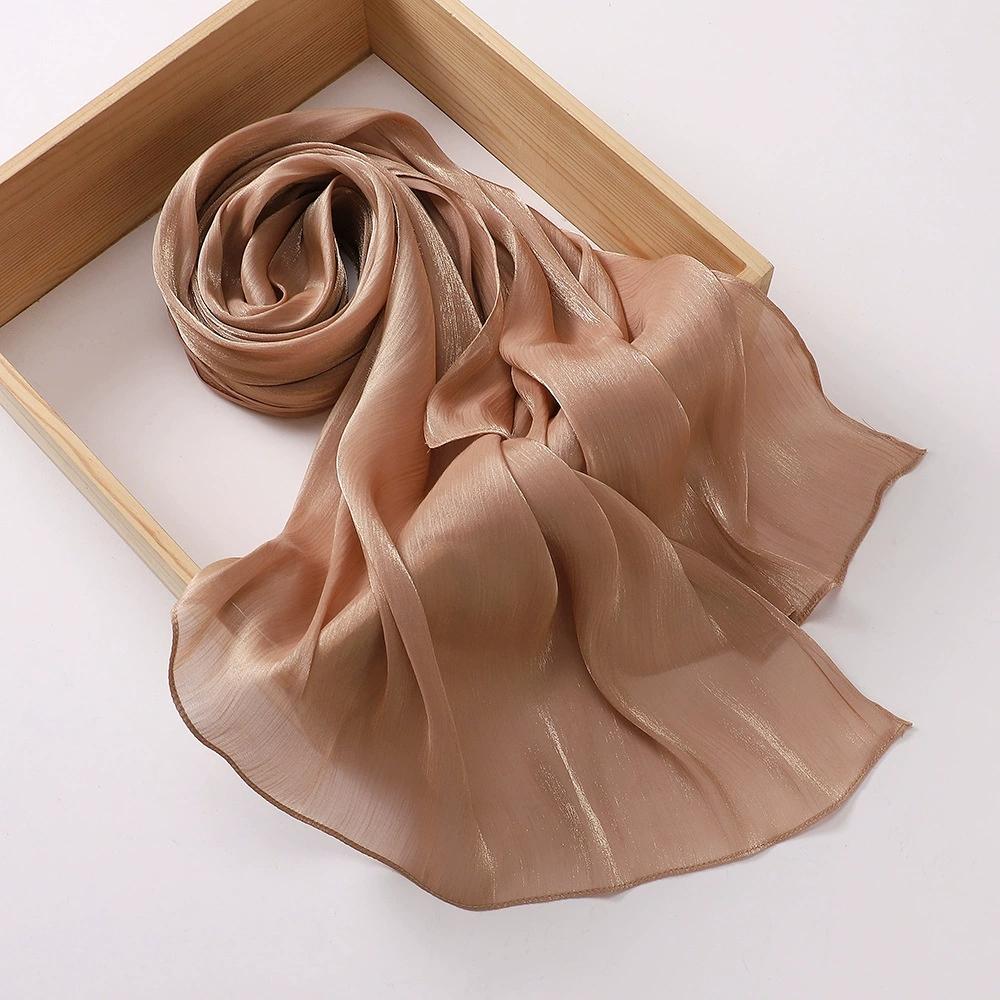Breathable and Cool Long Scarf Malaysian Shining Imatation Silk Solid Color Scarf Veil Hijab Chiffon Shawl