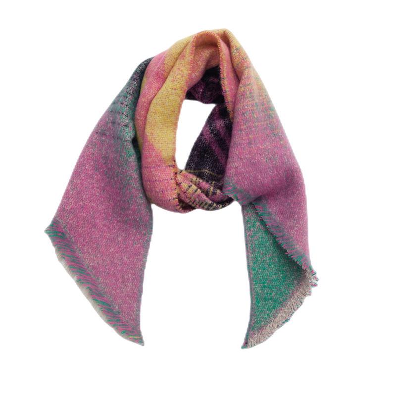 Пряжа Полосатый Осенне-зимний Круглый Сохраняющий Тепло Женский Платок Скошенный Шарф 240*40CM