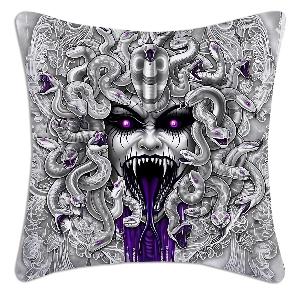 Pillow Covers Cartoon Snakeheaded Medusa Sofa Decorative Home Doublesided Printing Short Plush Cute Cushion Cover