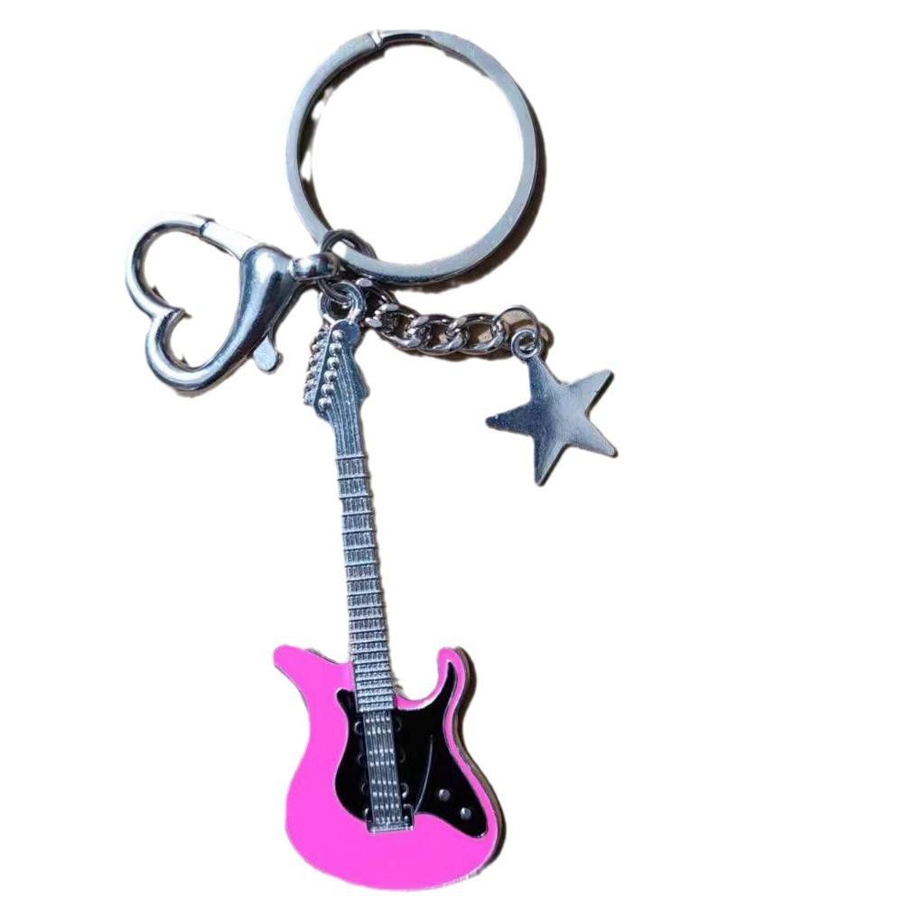 Y2K Hot Girl Electric Guitar & Star Pendant Keychain - Retro Sweet & Cool Millennial Style Ornament