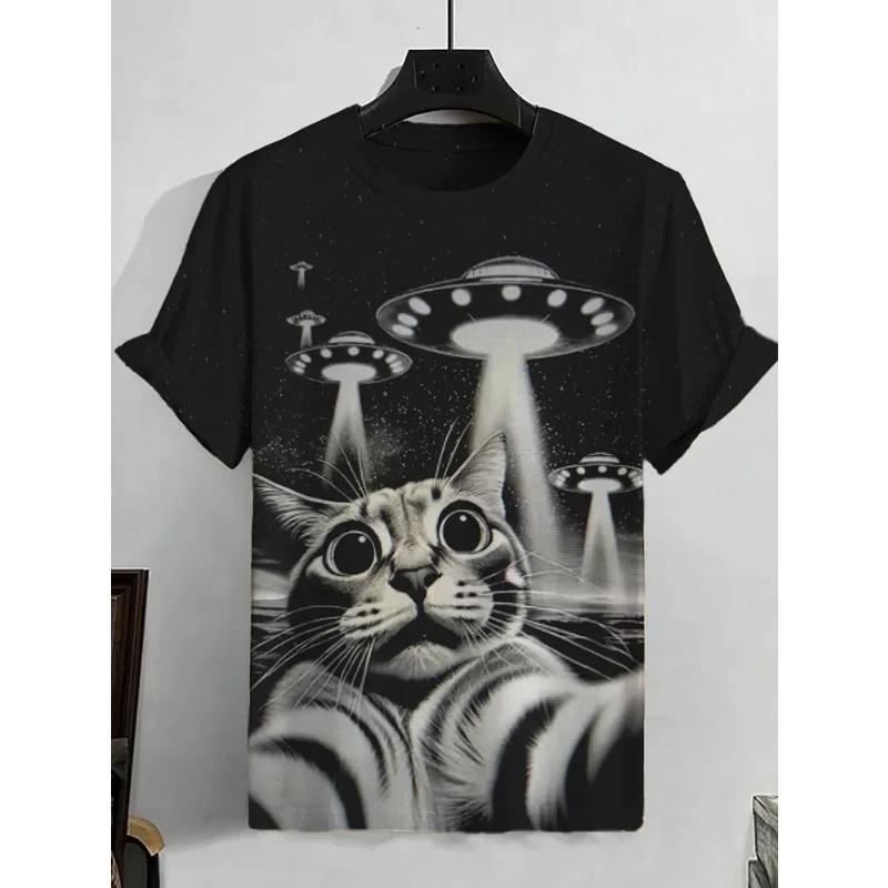 Men's Animal Funny Cat Printed T Shirt Short Sleeve Tees Tops 3D Print O-Neck Shirts Party Summer Casual Men's Clothing Apparel