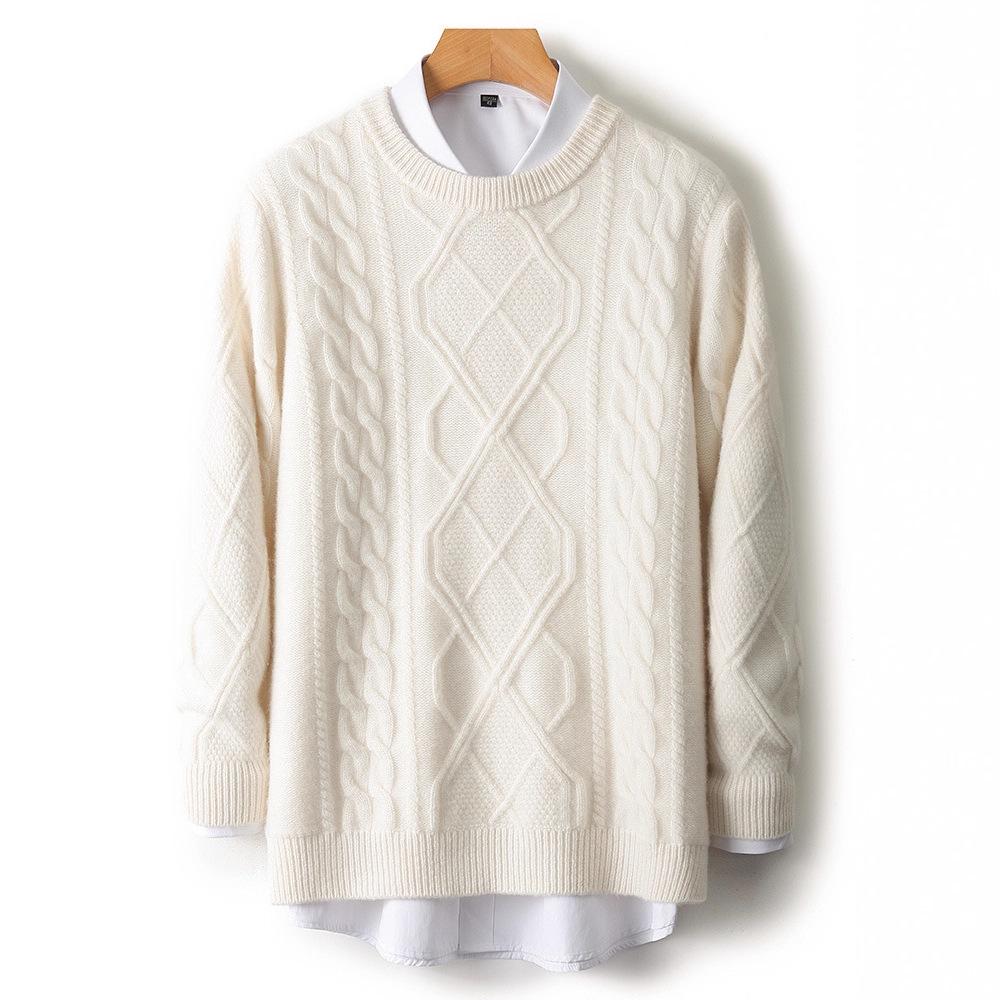 Men's Casual 100% Wool Thickened Sweater - Five-Needle Large Diamond Jacquard Knit