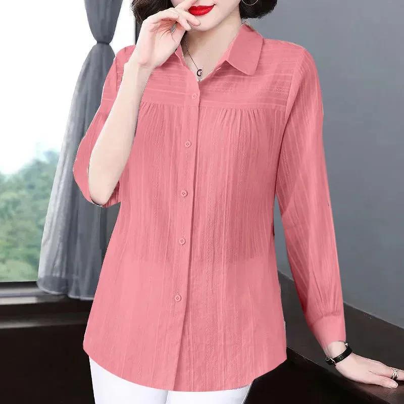 

Рубашка с длинным рукавом из чистого хлопка для женщин на весну-лето Новая свободная и приталенная универсальная хлопковая L розовый
