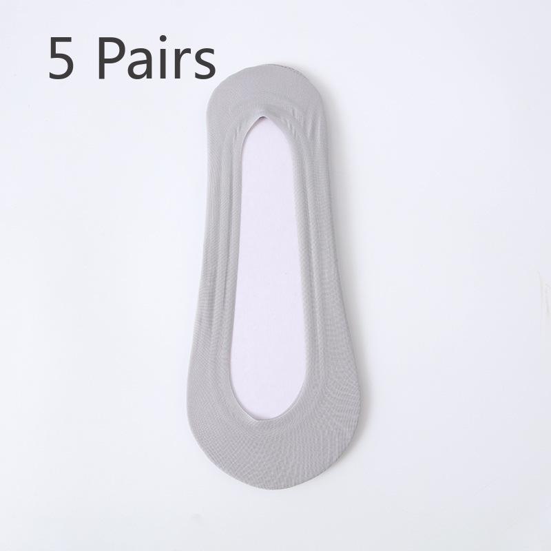 5 Pairs of Women's Summer Thin Style Ice Silk Solid Color Light Mouth Invisible Socks