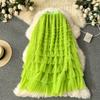 Summer Women Elegant Ruffles Mesh Elstic Waist Long Midi Cake Skirt