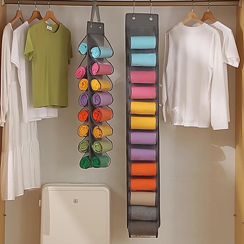 Sac de Rangement pour Leggings Cintre de Rangement Compartiment de Rangement Cintre Pliable Organisateur de Leggings Vêtements Placards Portables Porte-Rouleau