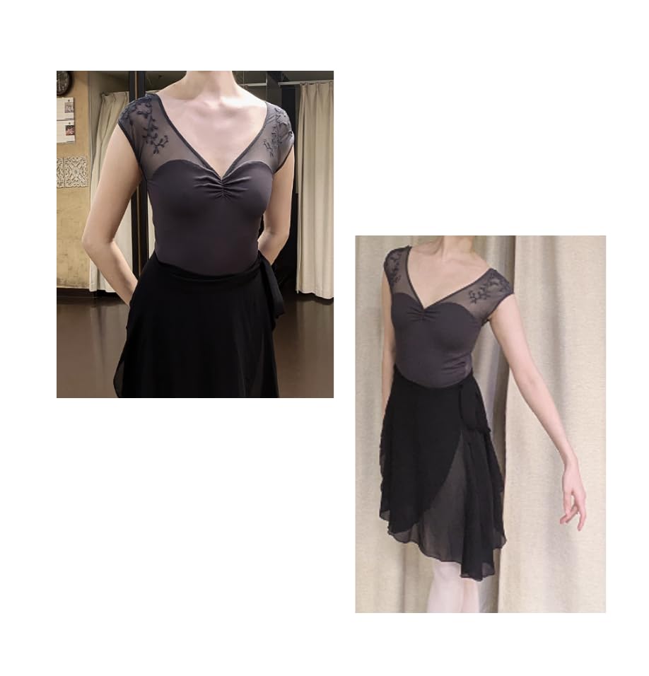 ProDance Variation Ballet Leotard with PLT006LD Gray with Size Embroidery, Adult, (Light V-Shape, M)