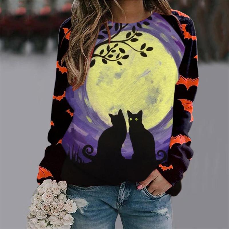 2025 Autumn Women's Halloween T-Shirt Fashion Long Sleeve Party Tops Casual 3D Print Loose Shirts OverSized Clothing Polyester