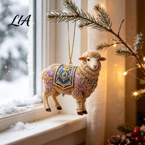 Reflective Light Holiday Pendant 2D Acrylic Goat Christmas Ornament, Cute Animal Sheep Hanging Decor for Tree, Party Decoration, New Year Gift