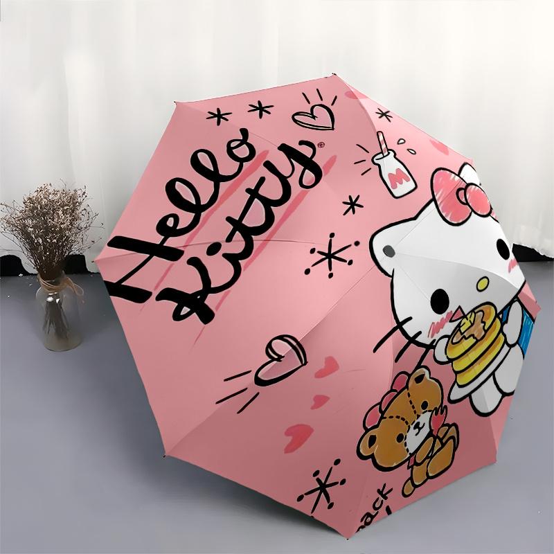 1pc Hello Kitty Pancake Breakfast Set with Automatic Open/Closed Umbrella, Portable Folding Design, 8-Bone Iron Frame Outdoor Umbrella, Ideal Gift for