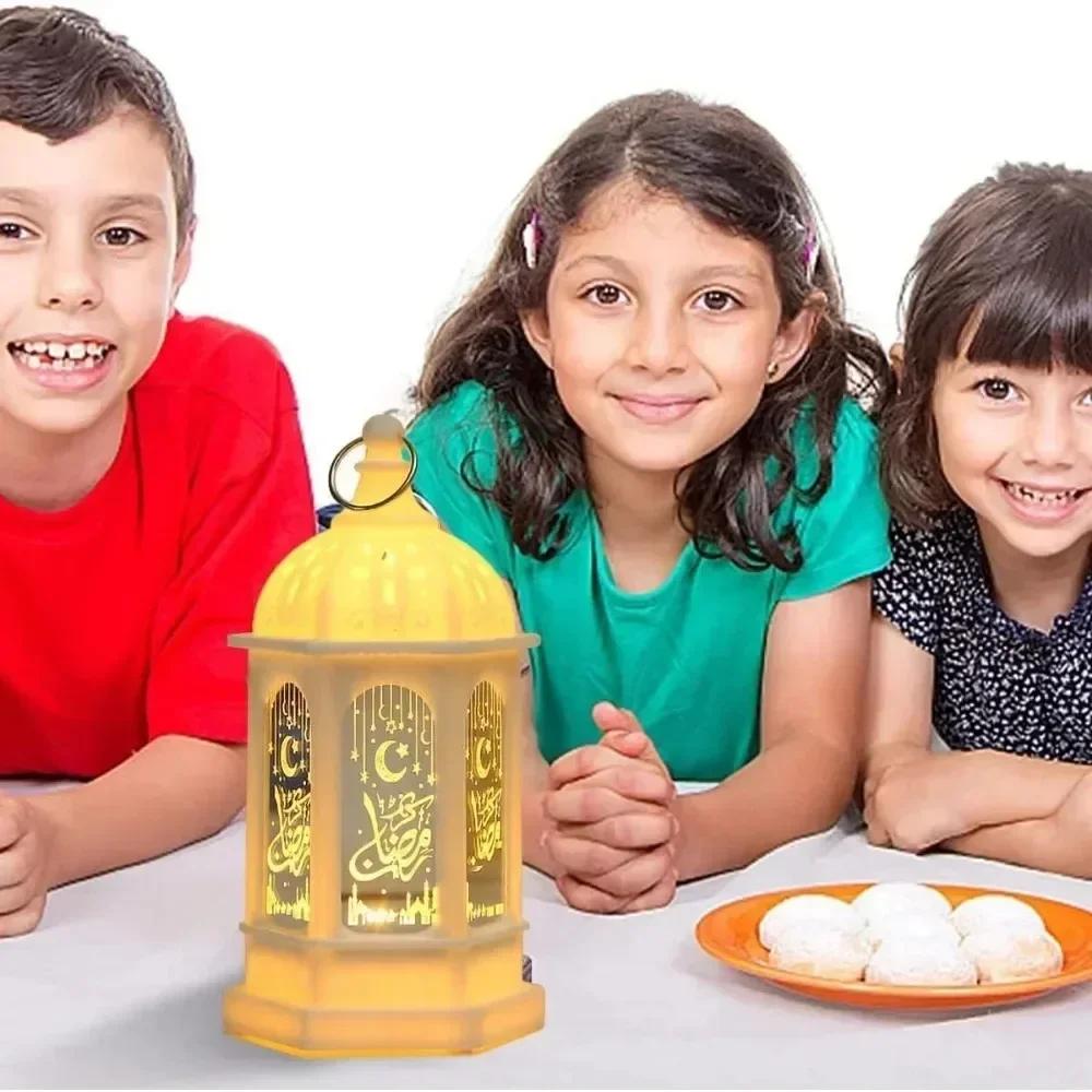 1-10PCS 2026 Ramadan Vintage Castle Lantern Middle Eastern Handheld Light Electronic Candle Decorative Ornament