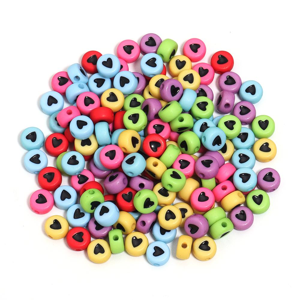 100pcs 7mm Multicolor Acrylic Alphabet Beads Heart Numbers Letter Loose Beads For Jewelry Making DIY Bracelets Gift Wholesale