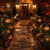 Straszne lampki na palikach do ogrodu na imprezy Halloween, lampa solarna, czarny kot i dynia na półksiężycu z wiszącą latarnią, wodoodporna latarnia zewnętrzna na podwórko