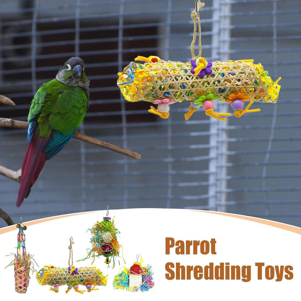 Foraging Toys For Birds 4 Pieces Parakeet Foraging Toy Parrot Supplies Colorful Chew Play Set For Cage Climbing Perches Hangers