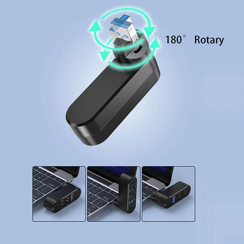 180° Rotary USB 3.0 HUB U Disk Reader Data Transfer Cable Splitter Extend Adapter USB 2.0 Type C/USB C Converter for PC Computer