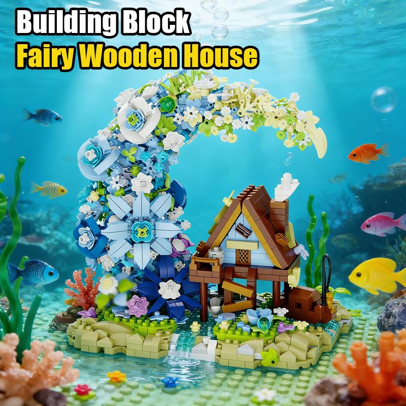 Non-Toxic Fairy Tale Moon Wooden House Building Blocks Street View Kids Puzzle Brick Kit Toys Children Birthday Gift Adults Home Ornament