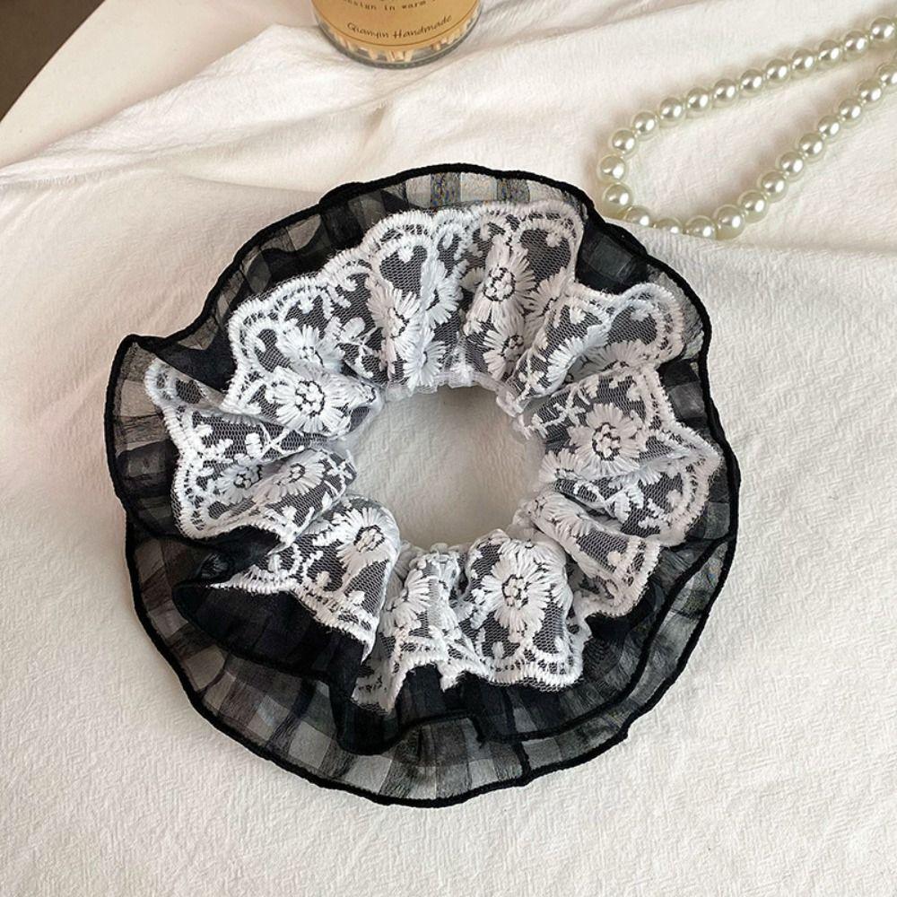 Double Layer Lace Scrunchies French Style Oversized Hair Ropes Fashion Women Hair Scrunchies  Daily