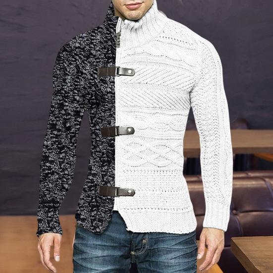 Pánský zimní svetr kabát barevně sladěný asymetrický dlouhý rukáv vysoký límec slim fit teplý pletený ochrana krku podzimní svetr do kanceláře