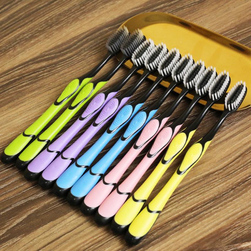 Bamboo Charcoal Toothbrush, Soft Bristles, Wide Head, Macaron Style, Japanese & Korean Design, 10-Pack for Adults and Couples