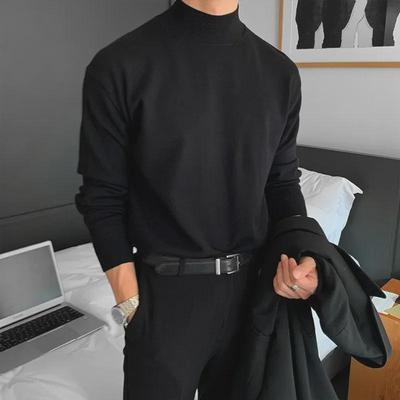 Men's Loose Fit Half Turtleneck Sweater: Korean Style, Solid Color, Knit, Long Sleeve, Autumn/Winter Top.