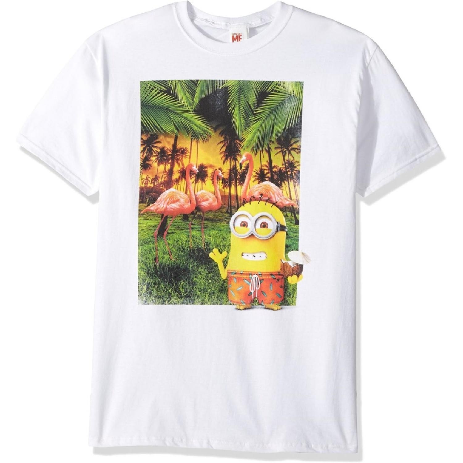 

Despicable Me Men s Minions Summer Flamingos in Paradise Funny Graphic Tee XXXXXL білий