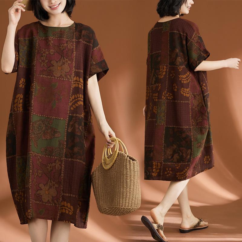2026 Plus Size Women's Retro Cotton Linen Dress - Ethnic Style Casual White