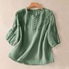 Camicia da Donna Ricamata Floreale Manica a 3/4 a Palloncino Vestibilità Larga Pullover Top Orlo Curvo Casual Estiva Blusa Traspirante Quotidiano