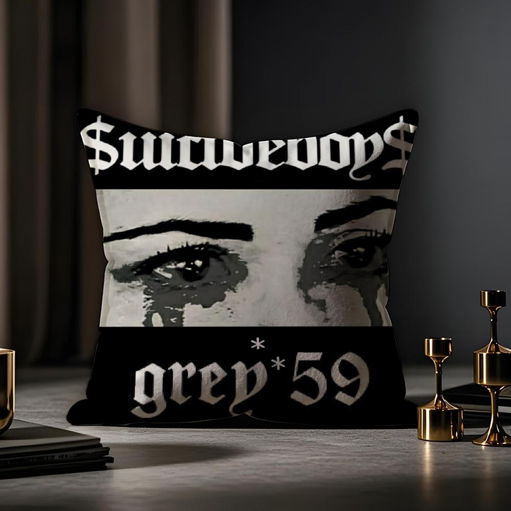 Home Decoration S-Suicideboys G59 Cushion Cover Anti-dustmite Pillowcase Invisible Zipper Silky Short Plush Sofa Cushion Cover