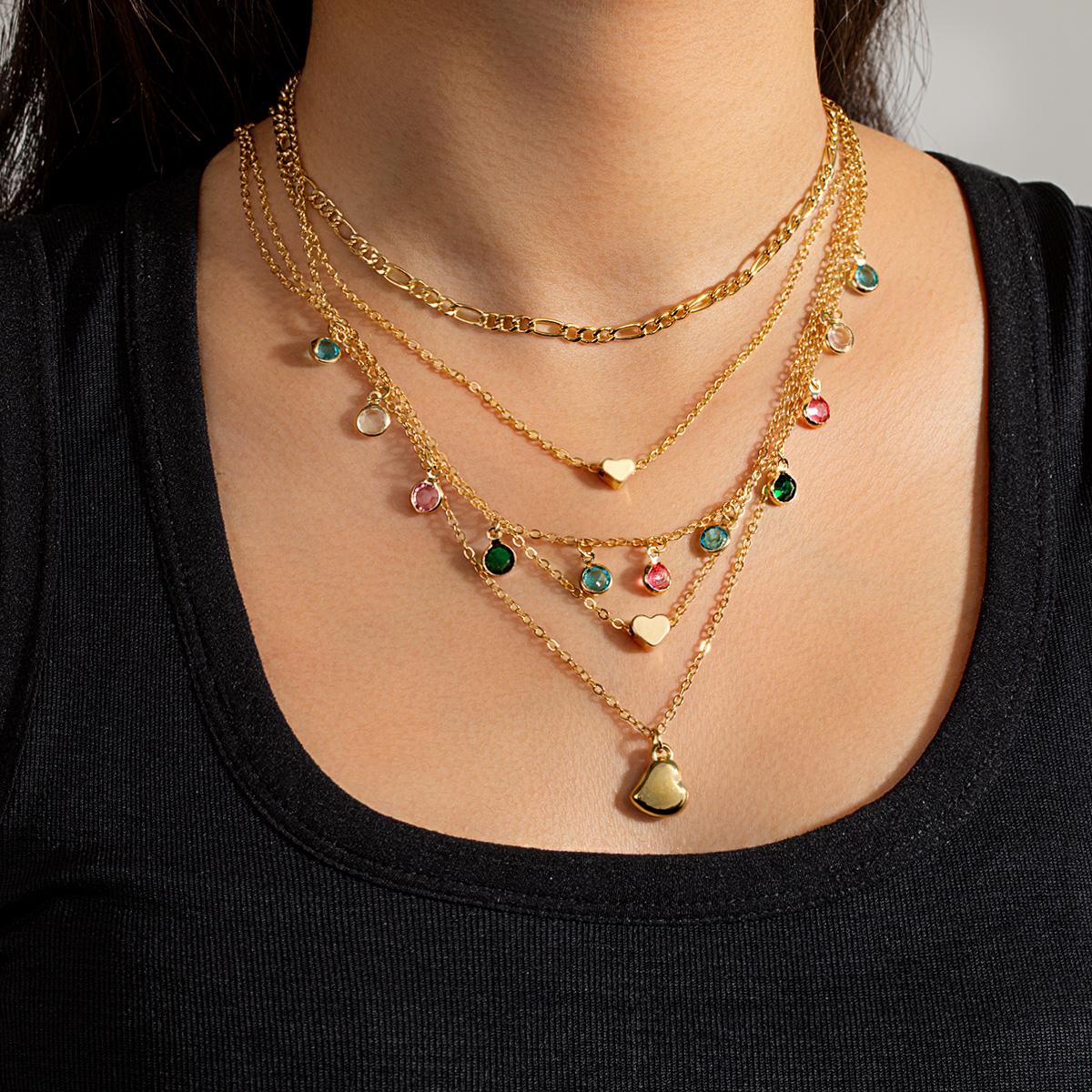 

2 fashionable and simple colored round bead tassel multi-layer layered peach heart pendant women s necklace