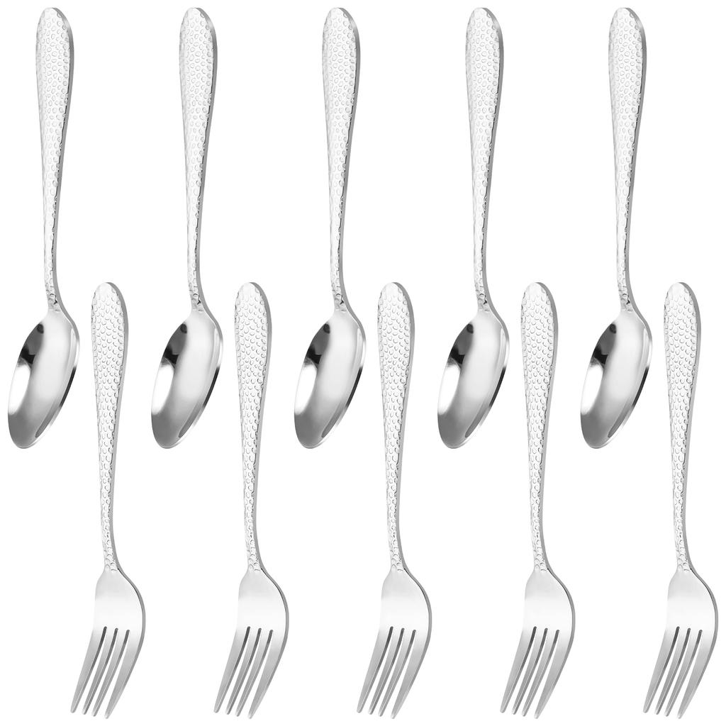 10 Pcs 304 Stainless Steel Kids Utensil Set Children Fork and Spoon Set Rustproof Kids Silverware for Home School and Restaurant