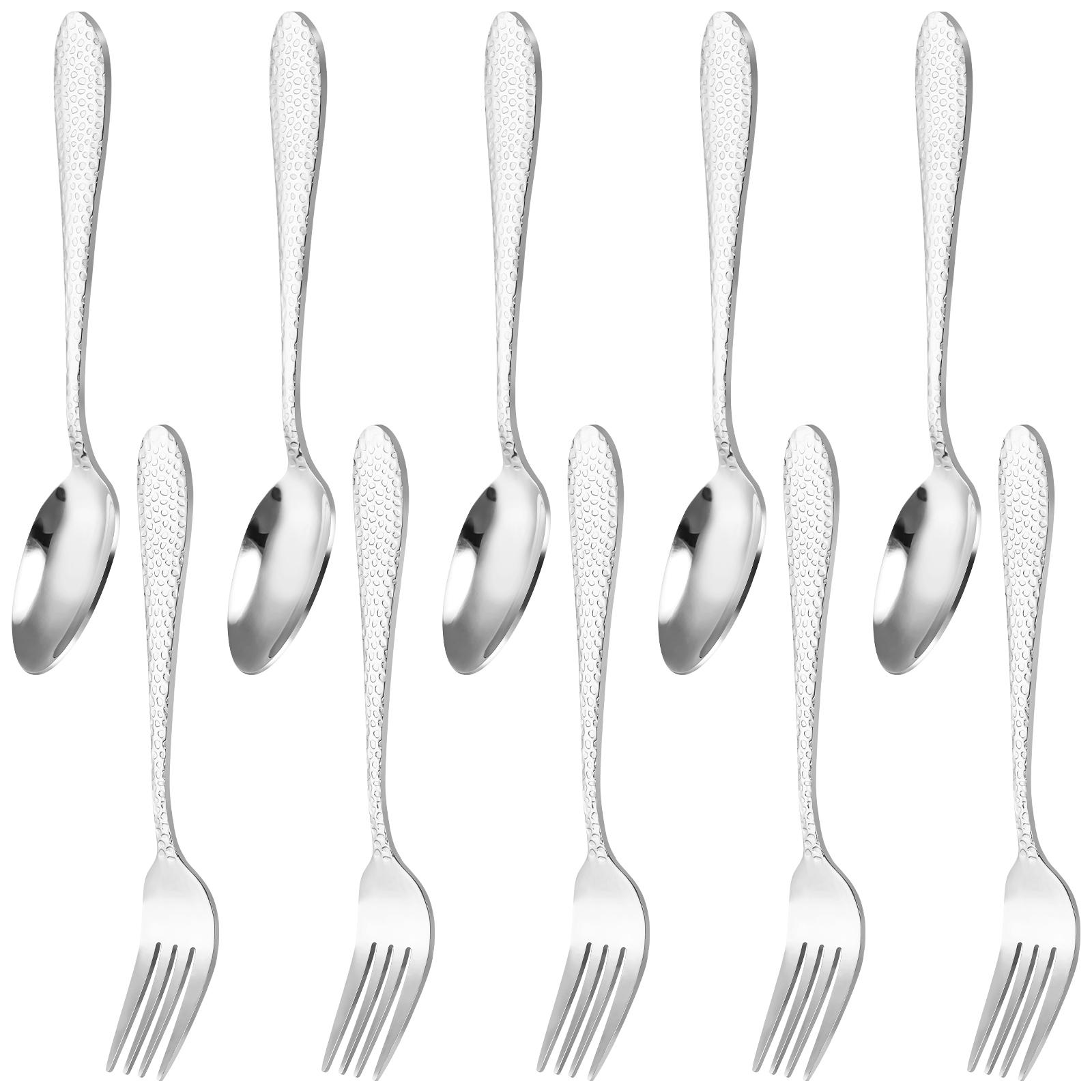 10 Pcs 304 Stainless Steel Kids Utensil Set Children Fork and Spoon Set Rustproof Kids Silverware for Home School and Restaurant