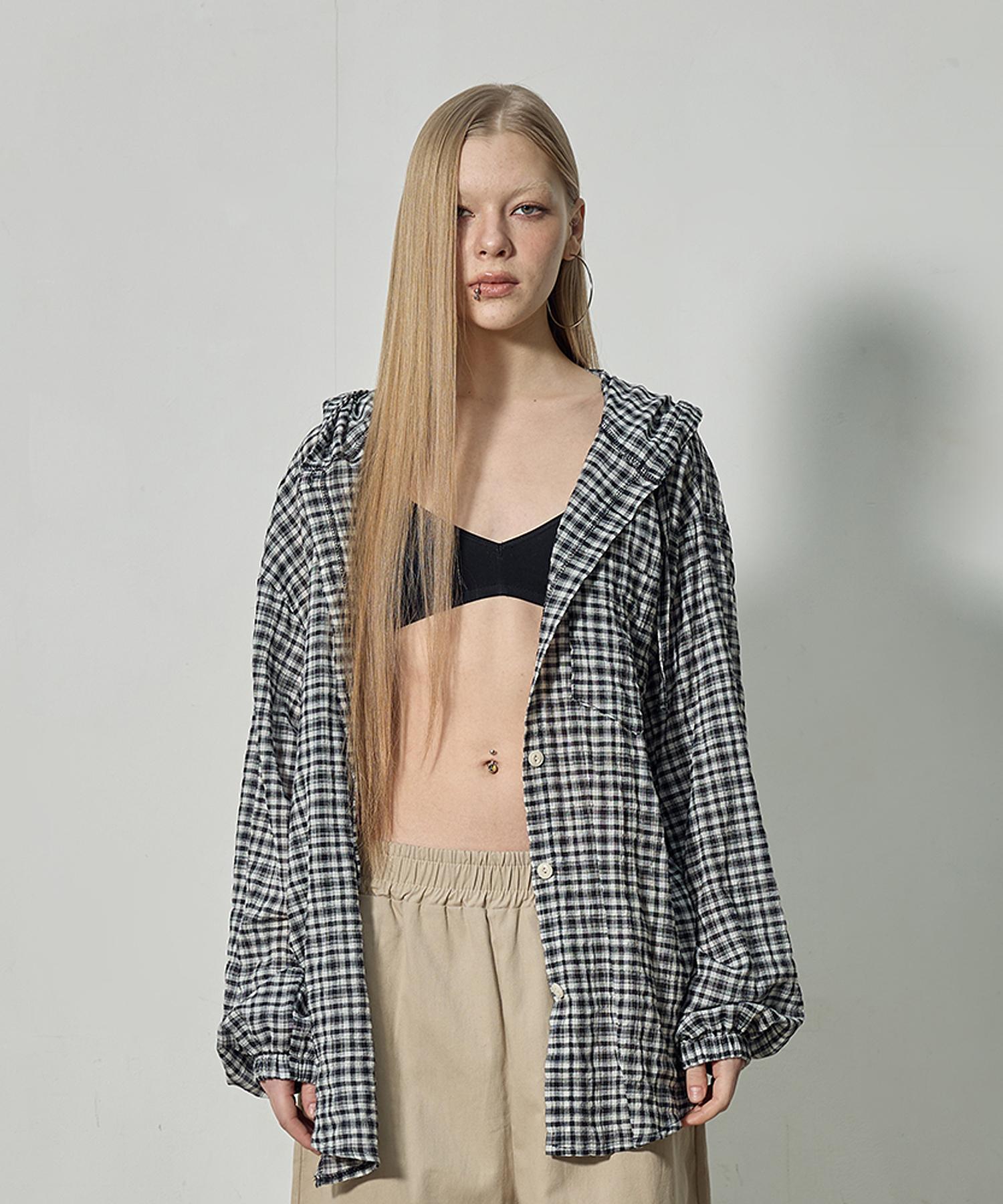 Mutlet Winkle Check Hoodie Shirt / Black Free