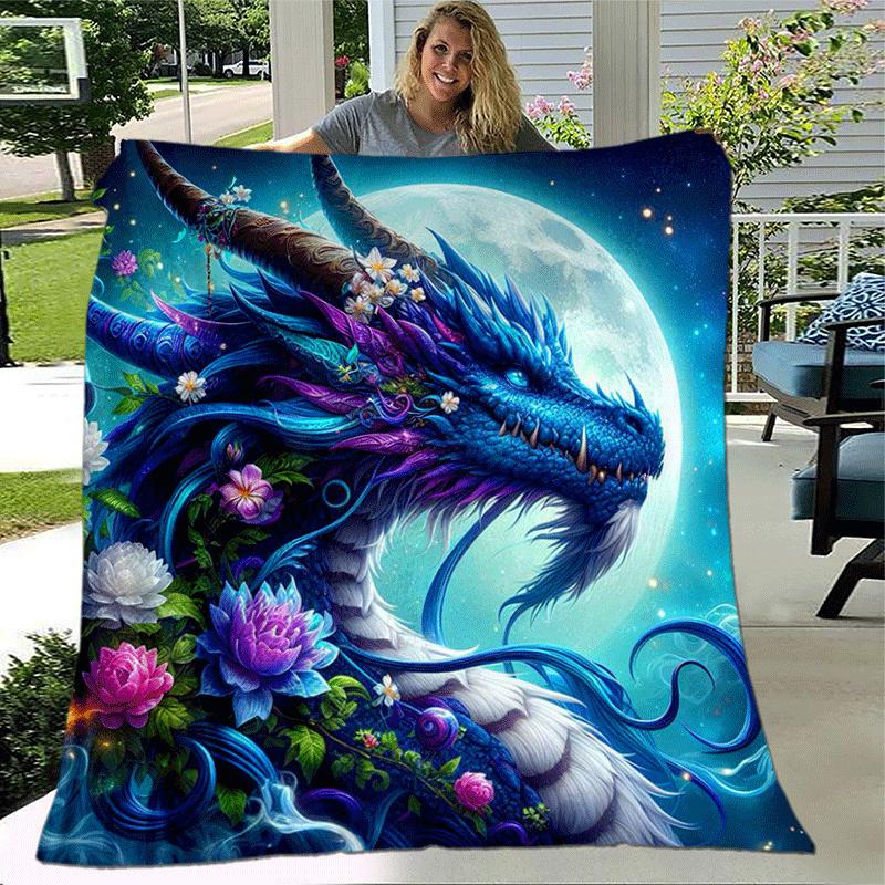 1pc Dragon Printing Lightweight Flannel Blanket, Comfortable and Warm Blanket, for Camping Sofa Bed and Couch Office, Gift