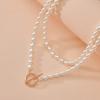 European and American Simple Imitation Pearl Multi-layer Necklace Retro Fashion Round Iron Plate OT Buckle Pendant Accessories