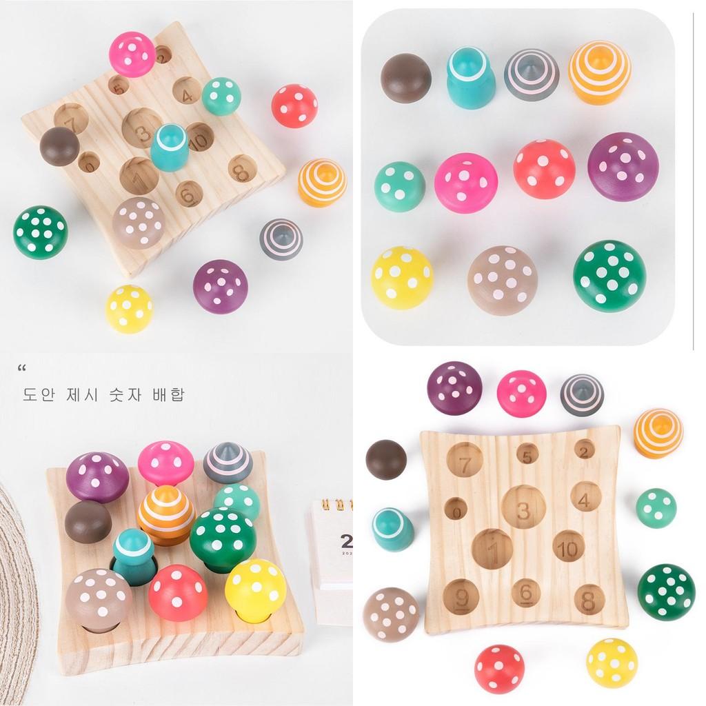 Children Number Wooden And Counts Mushroom Toys For Early Math Logic Skills