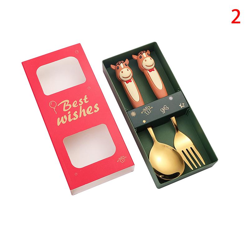 Year Of The Horse Chopsticks Spoons Set Gold Chinese  Year Stainless Steel Spoon Dessert Forks Decoration For Tableware