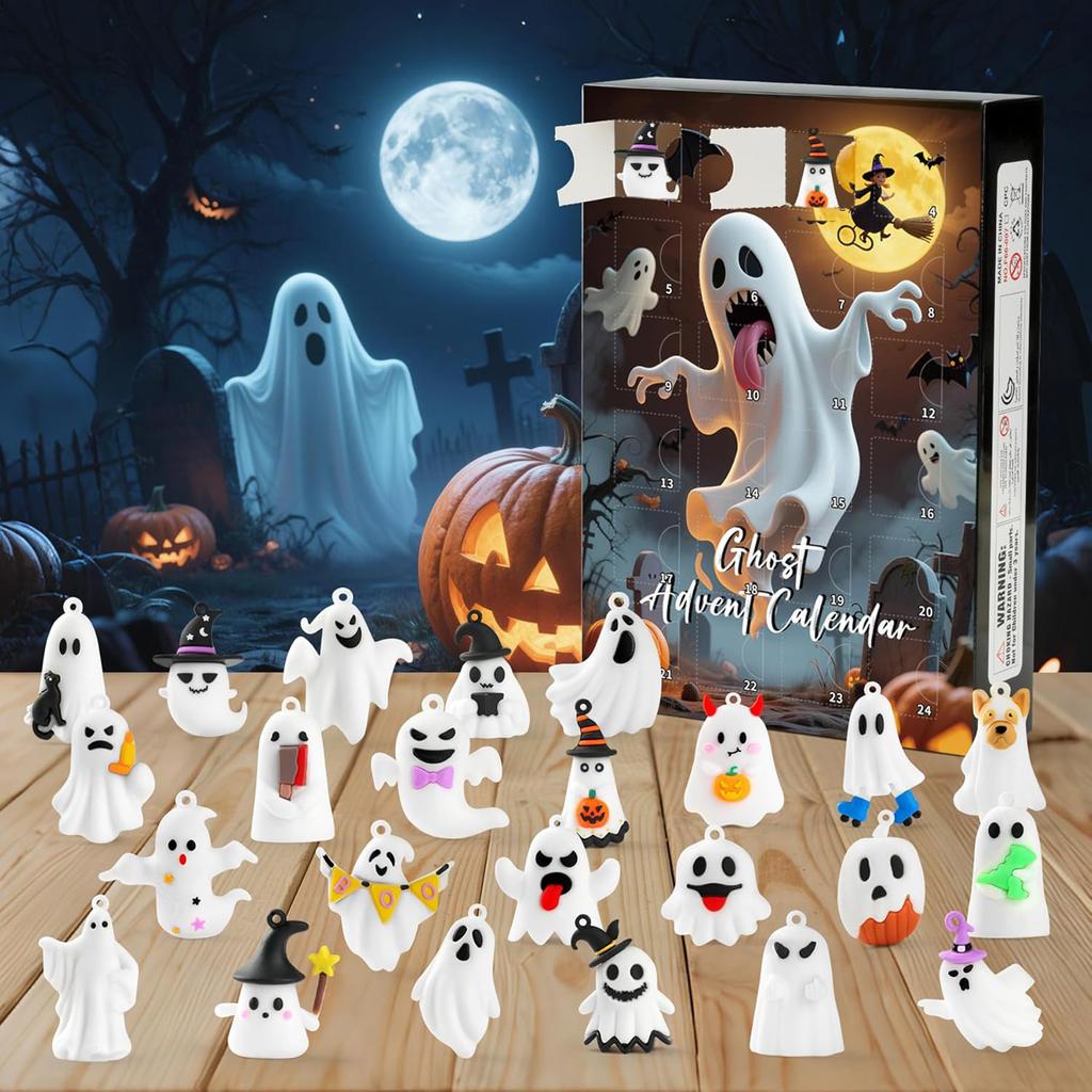 Halloween Advent Calendar,24 Day Halloween Countdown Calendar With 24Pcs Collectible For Kids Boys Girls Adult Teens, Ornaments Decoration