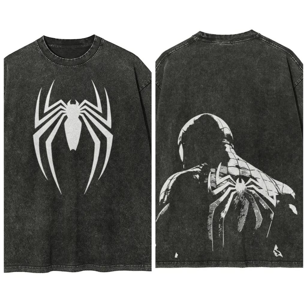 American Superhero Spider-Man Graphic Print T-Shirt Men Women Vintage Washed Cotton Summer New Tee Streetwear Hip Hop Harajuku Fashion Oversized Top
