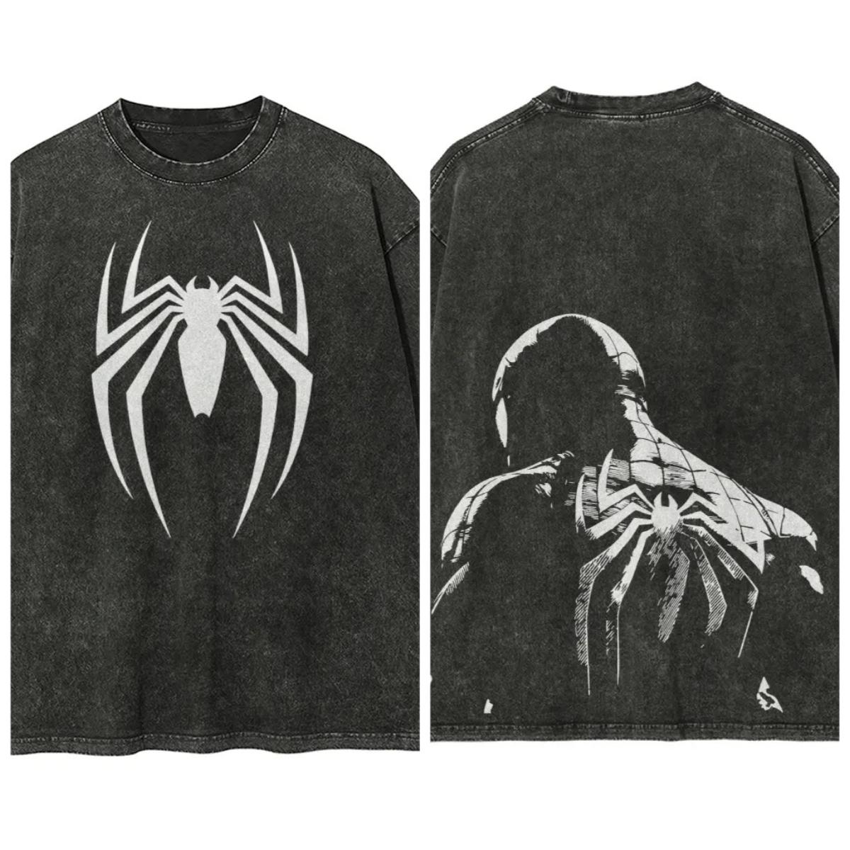 

Marvel Spider-man Washed Retro Short Sleeve T-Shirt Casual Summer Wear Men s Short Sleeve Sports Popular Top 6XL чорний