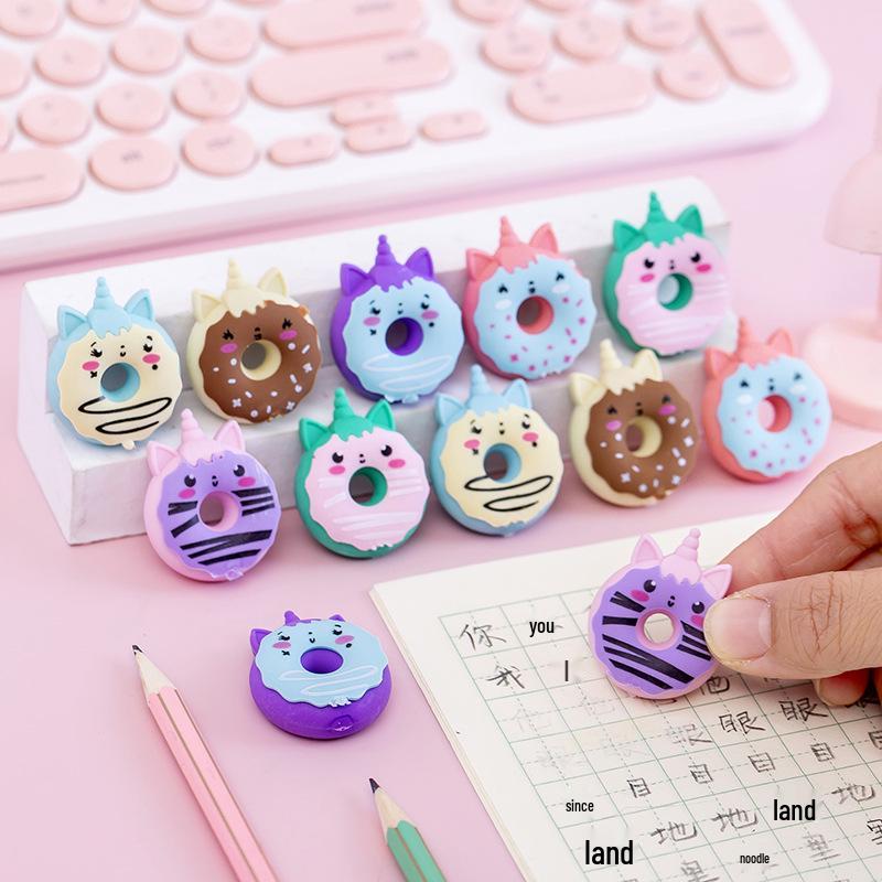 Cartoon Unicorn Donut Eraser - Cute Korean-Style School Prize