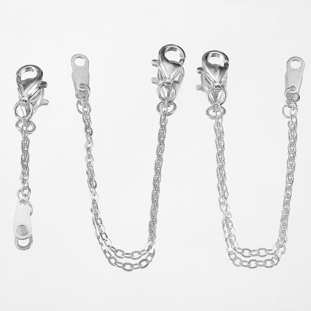 2pcs 925 Sterling Silver Extended Chain with Lobster Clasp Necklace Connectors for DIY Jewelry Making Bracelet Cloth Accessories