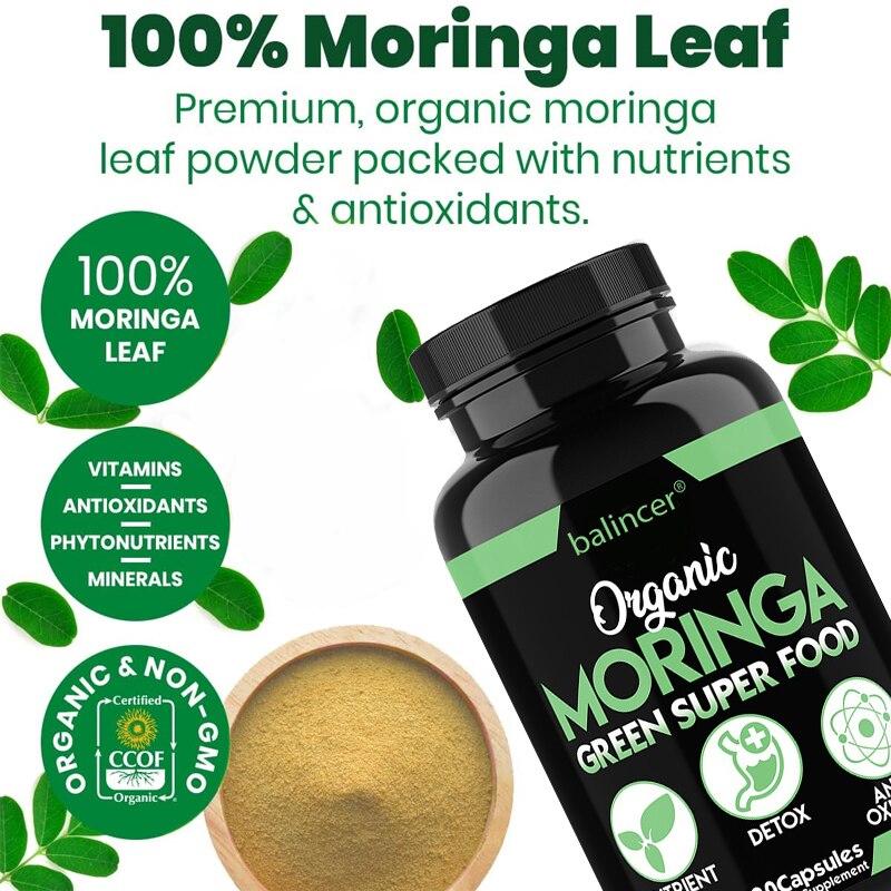 Bio-Moringa-Kapseln, reich an Vitaminen und Antioxidantien, helfen bei der Entgiftung und steigern die Energie 120 Kapseln