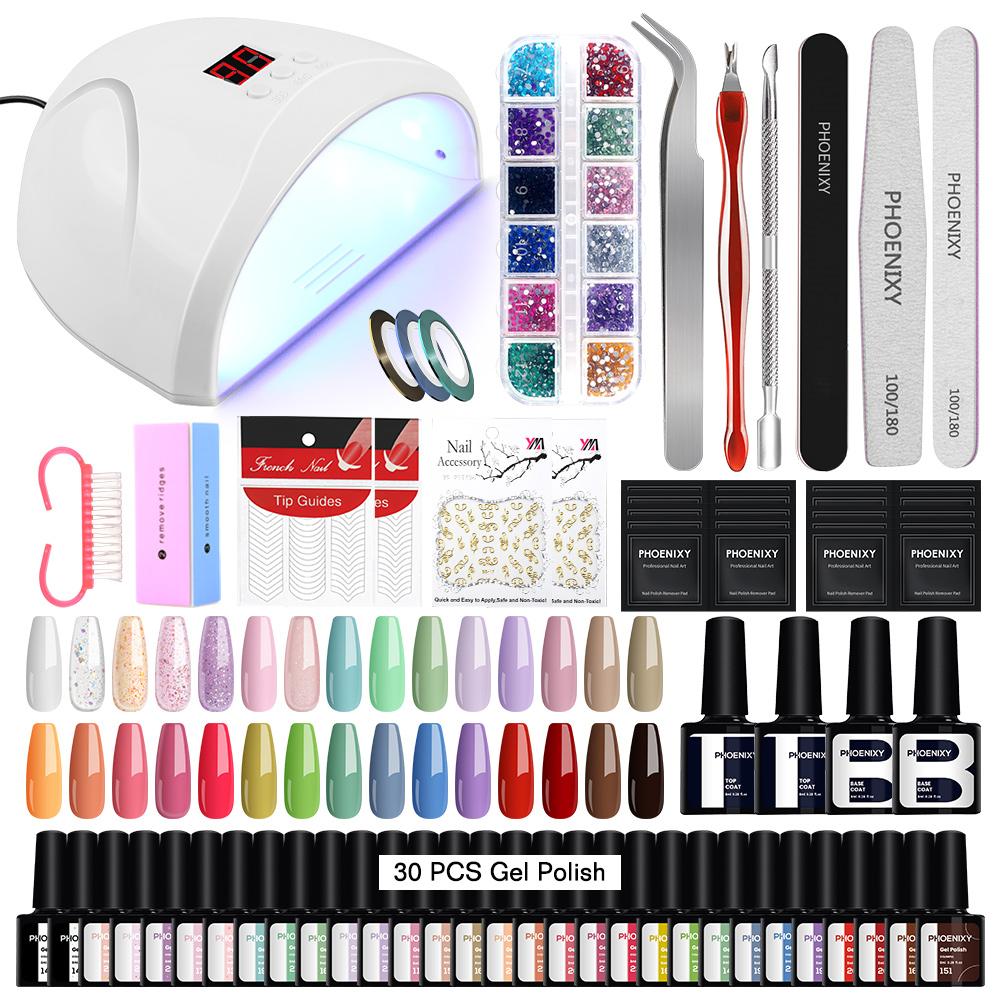 PHOENIXY 5ML Gel Nail Polish 36W UV LED Lamp Nail Dryer Soak-off Gel Varnish 30 Colors and Base Top Coat Set Starter Nail Art Tools Kit