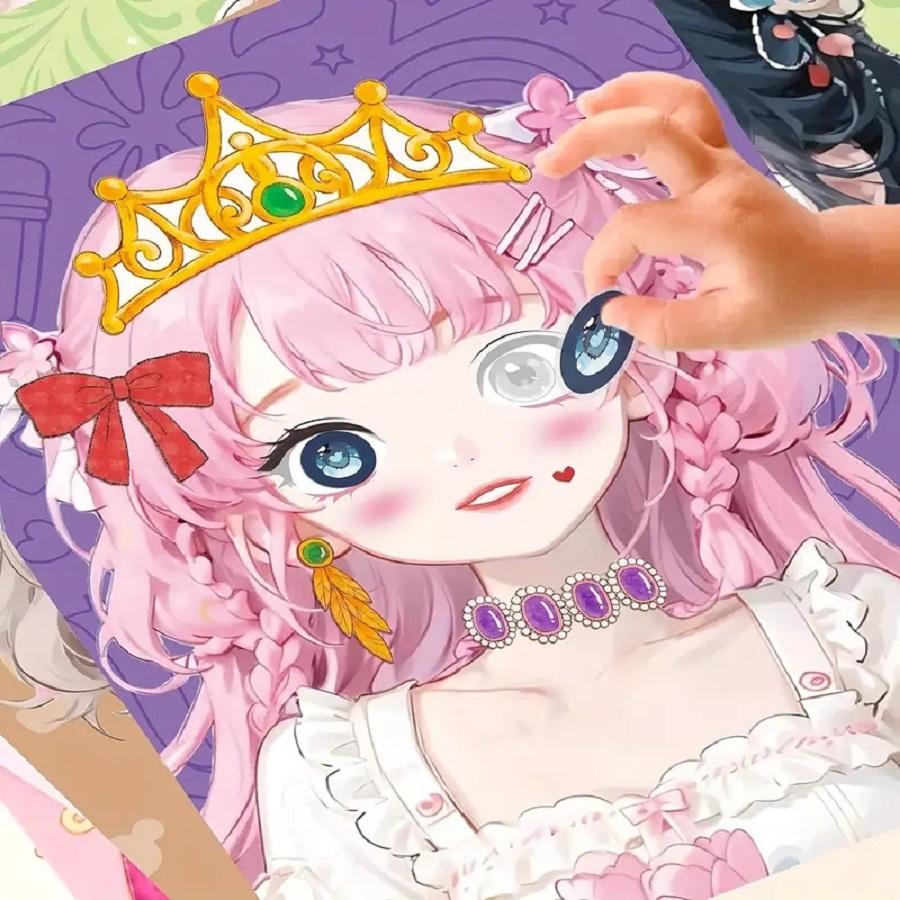 Rincess Makeup Dress Up Game | 1 Set Diamond Painting & Sticker Book | For Birthday Christmas Halloween Creative Gift