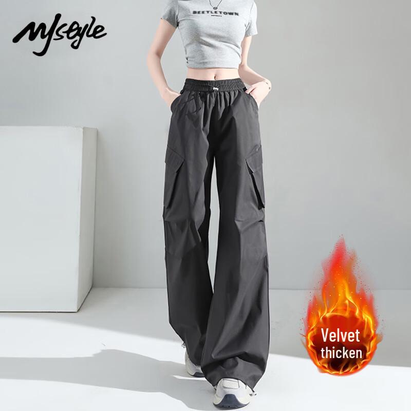 

MJ STYLE Women s High-Waist Wide-Leg Cargo Pants L