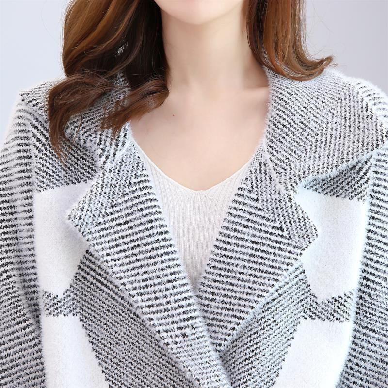 Women's Mink Fleece Coat Thickened Contrasting Faux Mink Fleece Knitted Cardigan Coat Plush Knitted Jacket