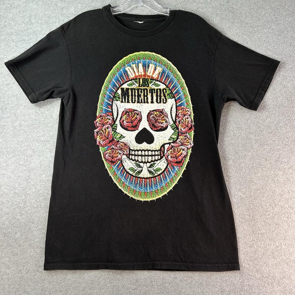 Dia De Los Muertos Day Of The Dead T-Shirt Black Graphic Tee *See Measurements