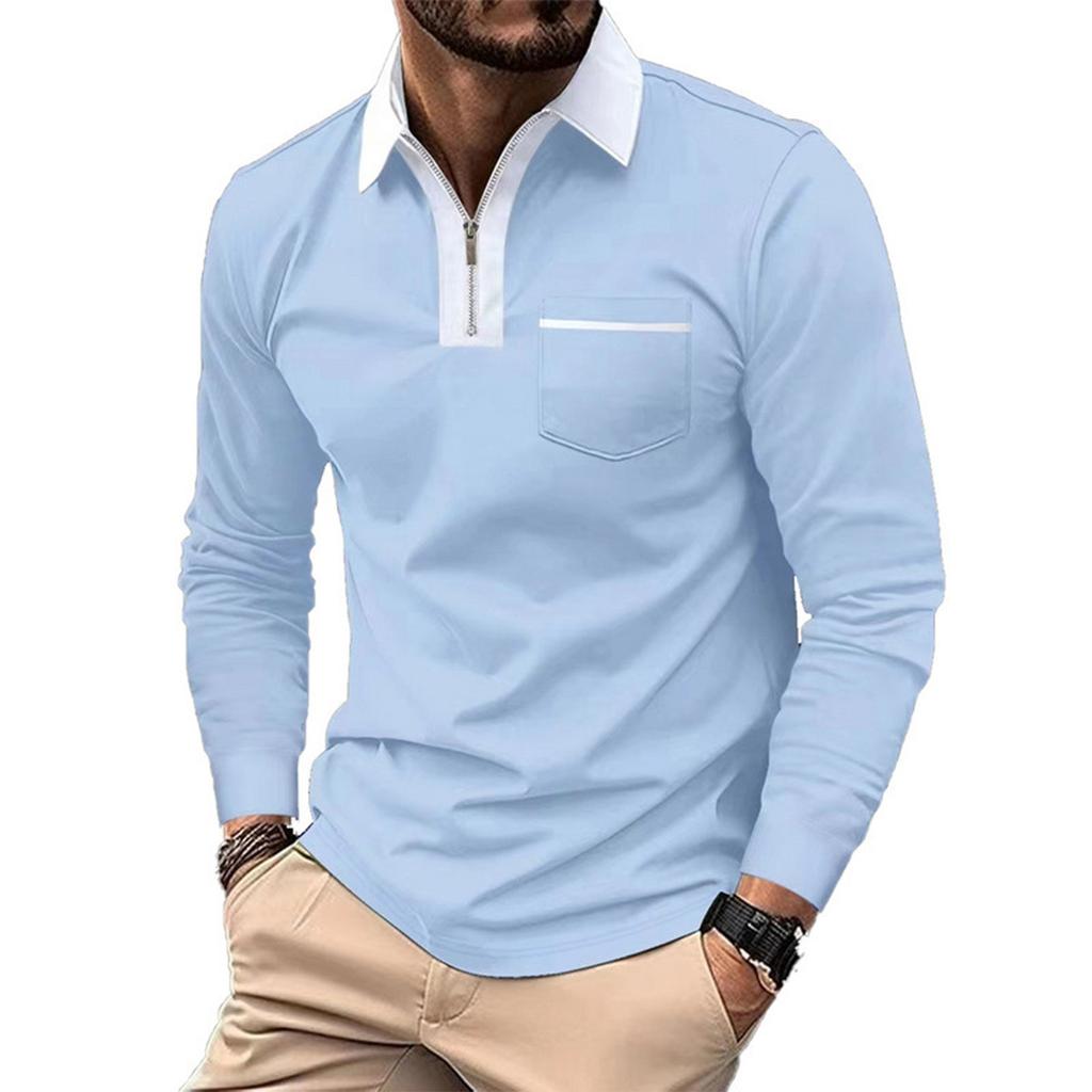 Men'S Fashionable Lapel Color Blocking Shirt Casual Long Sleeve Top