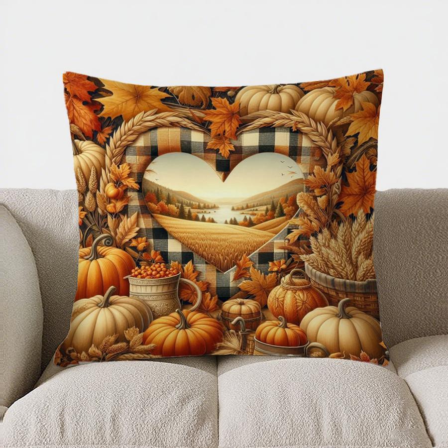 Home Decor Autumn Leaves & Pumpkins Decorative Pillow Cover Pattern Cushion Cover Suitable For Sofa Bedroom Car Pillow Cover